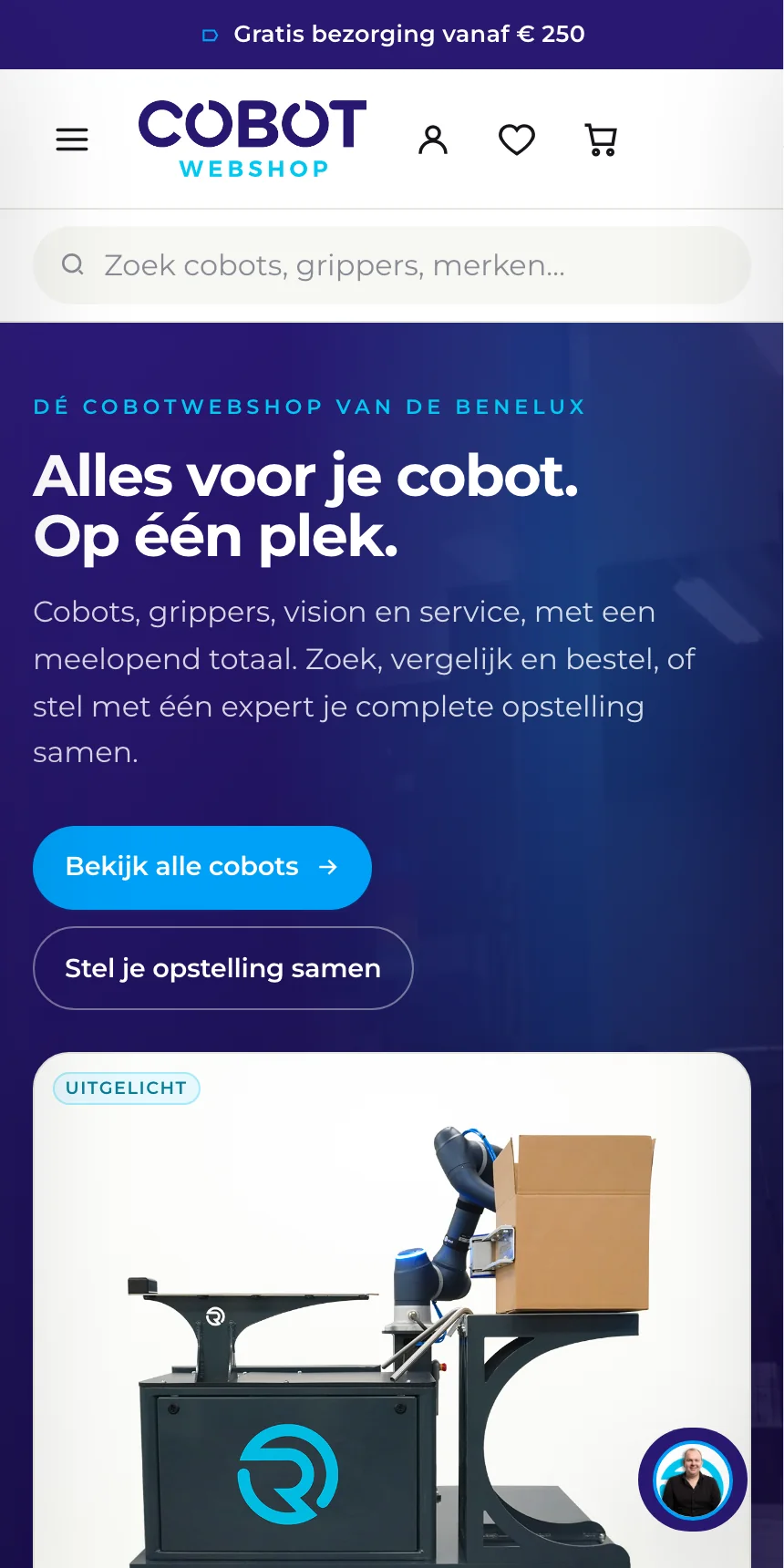 The Cobot Webshop on a phone
